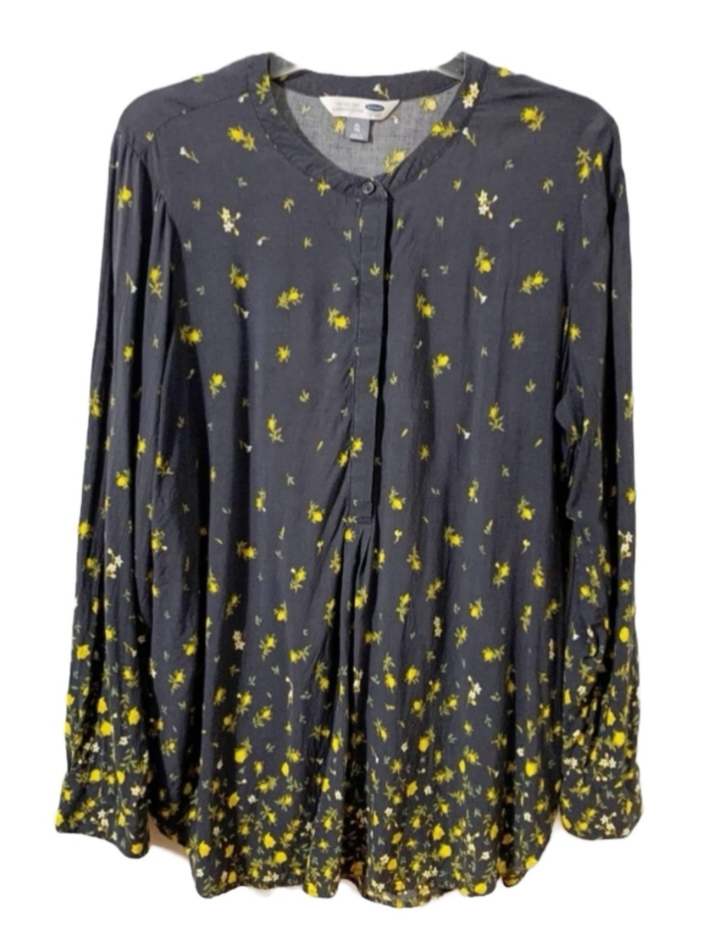 Old Navy Floral Tunic Shirt Long Sleeve Partial Button Rounded Hem Size XL